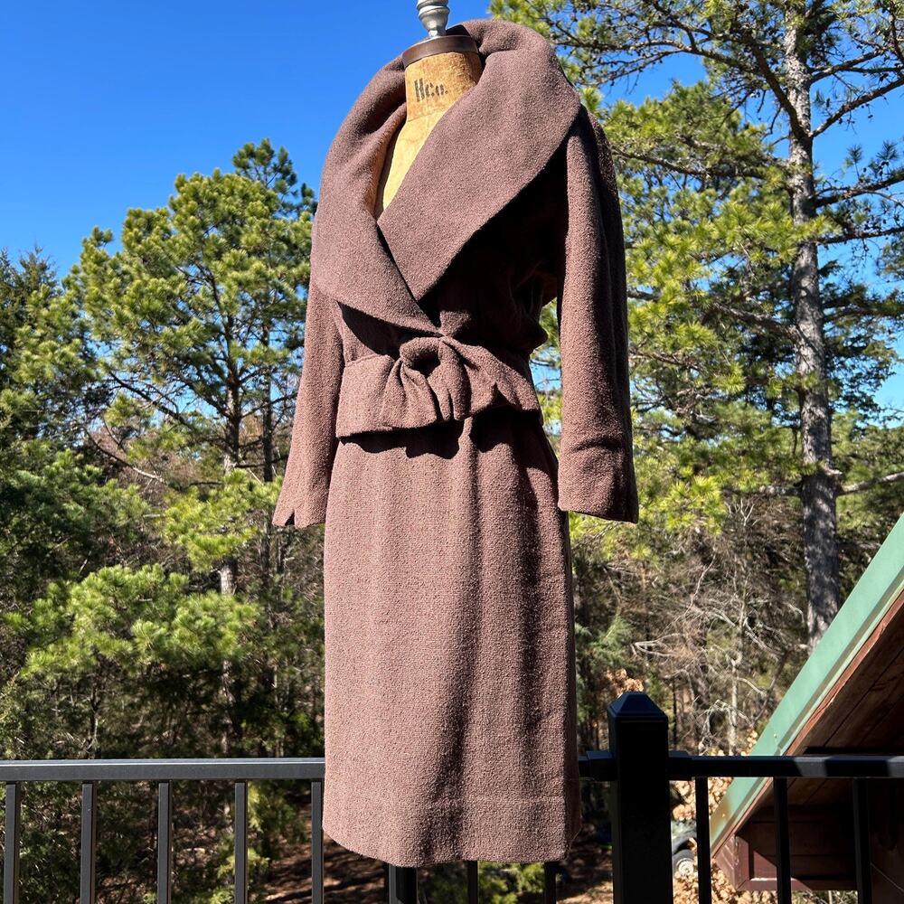 Vintage 50s/60s Mocha Brown Boucle Knit Pencil Wiggle Skirt Suit Set S